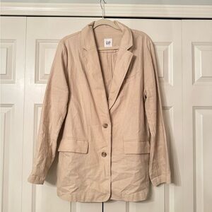 GAP Women's Beige Linen Blazer with Button Closure